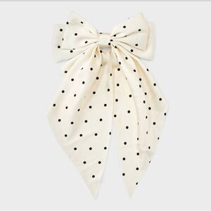 A New Day Satin Polka Dot Double Bow Oversized Hair Clip Barrette Ivory, New